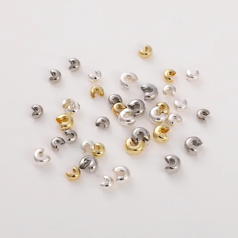 Alloy 14K Gold Filled Silver Plated Crimp Bead Covers Open C Buckle Findings For DIY Necklace Bracelet Jewelry Making