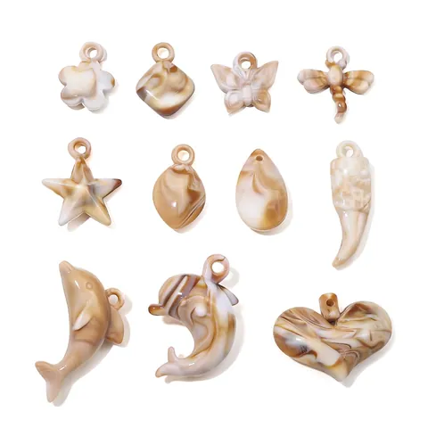 Acrylic Marble Pattern Tortoise Shell DIY Pendants For Jewelry Making Sea Creature Heart Butterfly Dragonfly Resin Charms