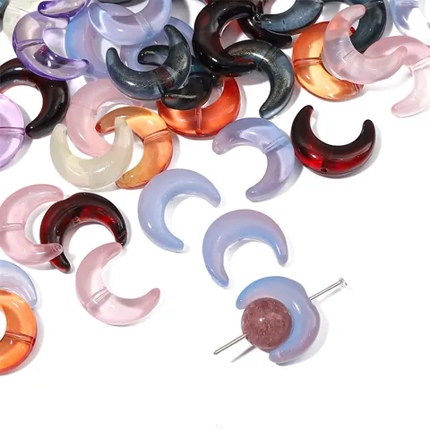 Transparent Colored Glass Crescent Moon Beads DIY Jewelry Making Material Loose Spacer Beads For Bracelet Necklace Handcraft Women Gift