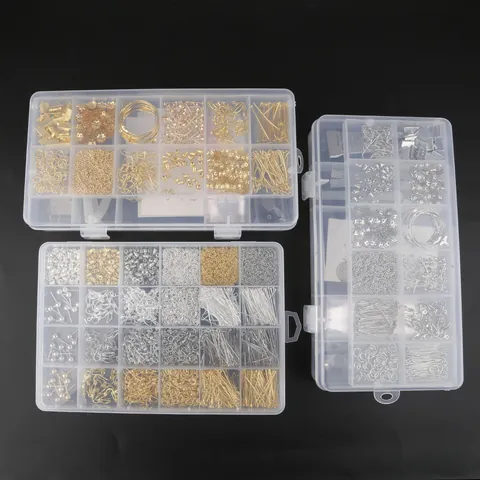 Kit de Accesorios para Crear Joyas DIY Con Ganchos para Pendientes Anillas Abiertas Cierres de Langosta Juego de Reparación Joyas Caja Multi Rejilla