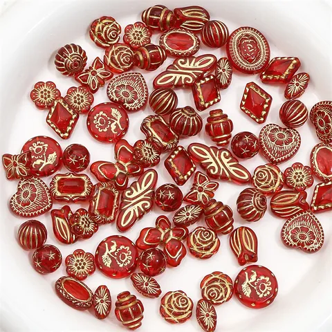 Perles en Acrylique Doré Rouge Pour la Fabrication de Bijoux DIY Motif Floral Vintage Perles en Vrac Pour Bracelets et Colliers Artisanat Femme