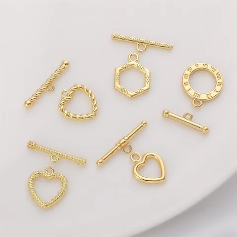 Cierre de Palanca de Cobre Chapado en Oro 14K 18K Corazón Redondo Hexágono Flor Conectores de Joyería Para Hacer Pulseras Collares DIY