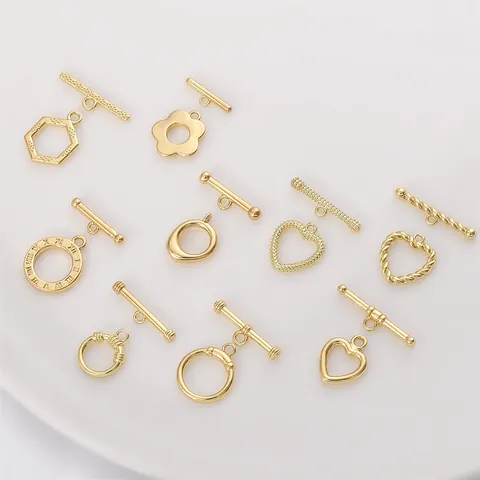 Cierre de Palanca de Cobre Chapado en Oro 14K 18K Corazón Redondo Hexágono Flor Conectores de Joyería Para Hacer Pulseras Collares DIY
