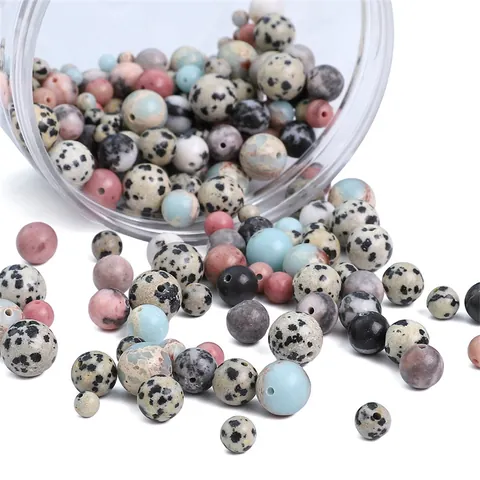 Natural Stone Round Loose Beads Dalmatian Jasper Shoushan Rhodochrosite For DIY Jewelry Making Bracelet Necklace Accessories