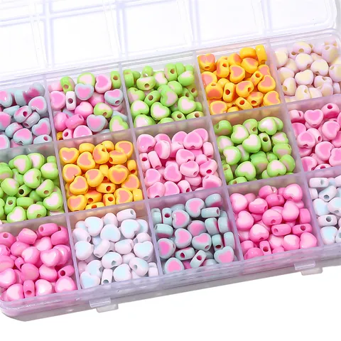 Perles de Cœur en Acrylique Pour Création de Bijoux DIY Macaron Bicolores Perles Pour Bracelet Collier Accessoire Style Doux Femmes