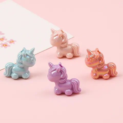 Iridescent Acrylic Unicorn Loose Beads For DIY Bracelet Necklace Jewelry Making Cartoon Animal Charms Handicraft Accessories