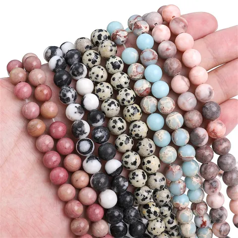 Natural Stone Round Loose Beads Dalmatian Jasper Shoushan Rhodochrosite For DIY Jewelry Making Bracelet Necklace Accessories