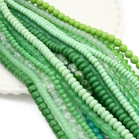 Mixed Green Glass Beads For DIY Jewelry Making Bracelet Necklace Handmade Round Bamboo Spacers Beads Craft Findings Kit
