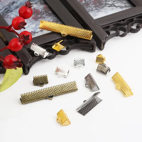 50PCS DIY Jewelry Findings Metal Ribbon Crimp Ends Cord Fastener Clamps For Leather Silk Ribbon Connector 6-40mm Multi-Color