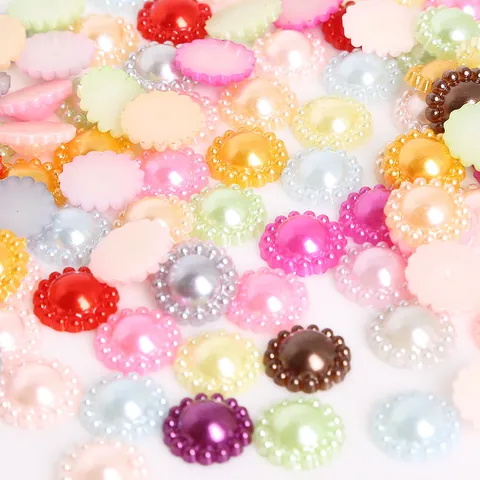 Sunflower Flatback ABS Imitation Artificial Pearl Beads For DIY Jewelry Making Scrapbooking Decoration Resin Flower Cabochons