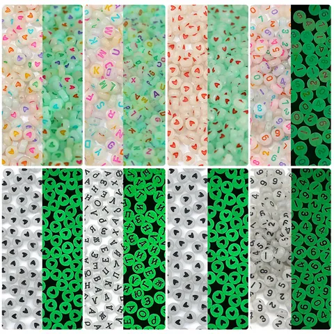 Leuchtende Acryl Buchstaben Herz Perlen Leuchten Im Dunkeln Flache Runde Zahlen Sterne Mond Smiley Perlen Für DIY Schmuck