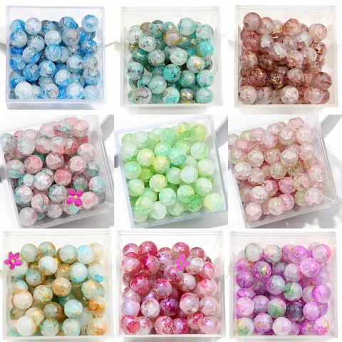 Crackle Glass Round Beads Marbled Aurora Glass Loose Beads For DIY Jewelry Making Handcrafted Lampwork Beads Accessory