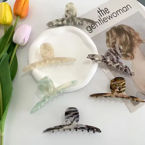 Pinza per Capelli in Acetato Vintage Francese Grande Trama di Marmo Clip Squalo per Capelli Spessi Donna Accessori Eleganti