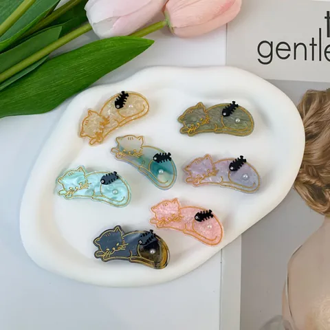Süße Cartoon Katze Acryl Haarklammer Für Damen Süßer Glitzer Katzenkopf Entenschnabel Seitenclip Mit Kunstperle Und Fischgräte