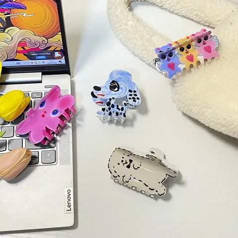 Pinza per Capelli in Acetato Y2K con Animali Cartone Animato Dalmata Gatto Coniglio Orso Accessori per Capelli Donna