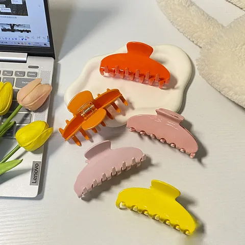 Large Acetate Hair Claw Clip French Style Elegant Solid Color Shark Clip Macaron Color Hair Clamp For Thick Hair Women Accessories