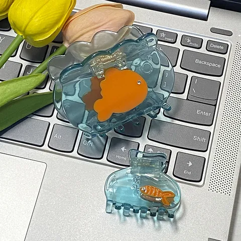 Acetaat Goudvis Haarklauw Clip Translucent Blauw Schattig Vis Ontwerp Golvende Haarklauw Haaraccessoires Voor Vrouwen Styling Tool