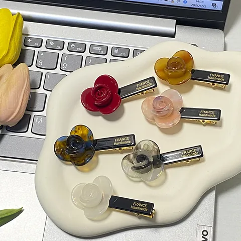 Eleganter Rosenblüten Haarspange Acetat Haarschmuck Für Damen Vintage Französischer Stil Seitenclip 3D Blumen Styling-Tool