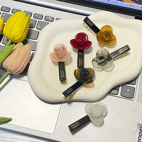 Eleganter Rosenblüten Haarspange Acetat Haarschmuck Für Damen Vintage Französischer Stil Seitenclip 3D Blumen Styling-Tool