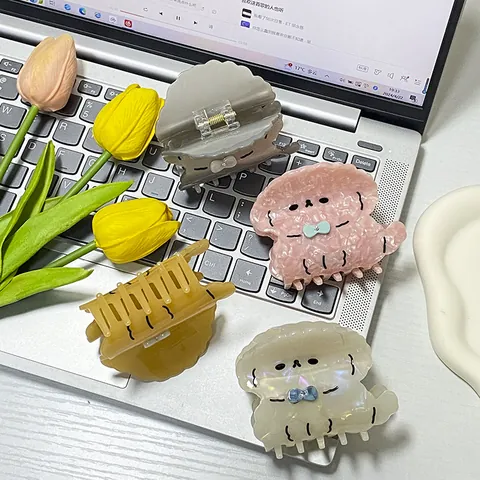 Pinza Para El Pelo De Acetato Con Forma De Perro Lindo Caniche Dibujos Animados Bichon Frise Con Lazo Para Mujer Accesorios Para El Cabello