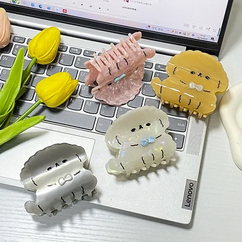 Pinza Para El Pelo De Acetato Con Forma De Perro Lindo Caniche Dibujos Animados Bichon Frise Con Lazo Para Mujer Accesorios Para El Cabello