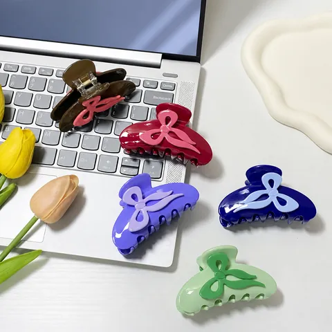 Y2K Style Acetate Bow Hair Claw For Women Sweet 3D Bowknot Shark Clip Elegant Back Of Head Hair Accessories Gift