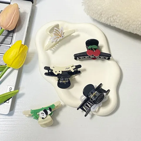 Cute Acetate Panda Cherry Cat Butterfly Bow Hair Claw Clips Korean Style Small Hair Accessories For Women Girls Daily Styling