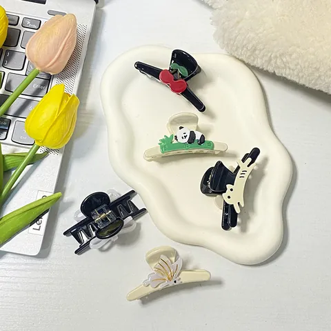 Cute Acetate Panda Cherry Cat Butterfly Bow Hair Claw Clips Korean Style Small Hair Accessories For Women Girls Daily Styling