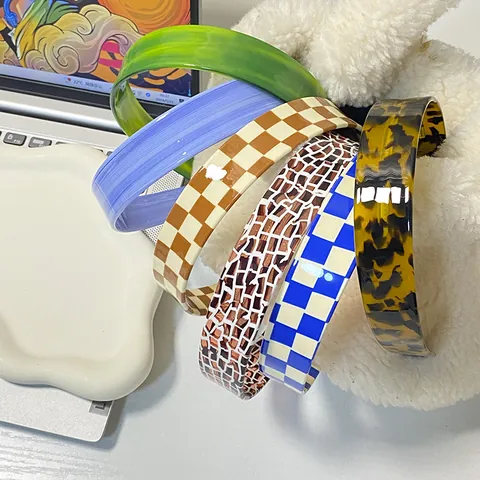 Vintage Checkerboard Marble Tortoise Shell Hairband For Women Simple Resin Acetate Headband Retro Hair Accessories
