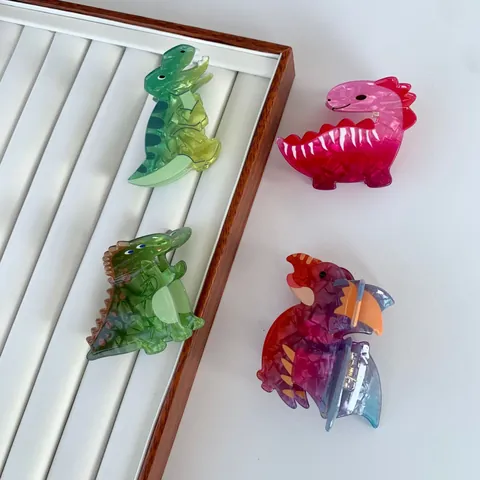 Creative Dinosaur Acrylic Hair Claw Clip Personalized Cute Animal Shape Shark Clip Acetate Marble Texture Hair Styling Accessory