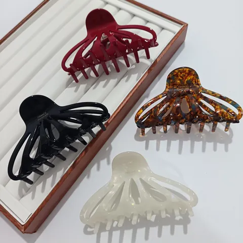 Pinza per Capelli Retrò Francese in Acetato a Forma di Polpo Grande Clip a Squalo Traforata per Donna Accessorio per Acconciature