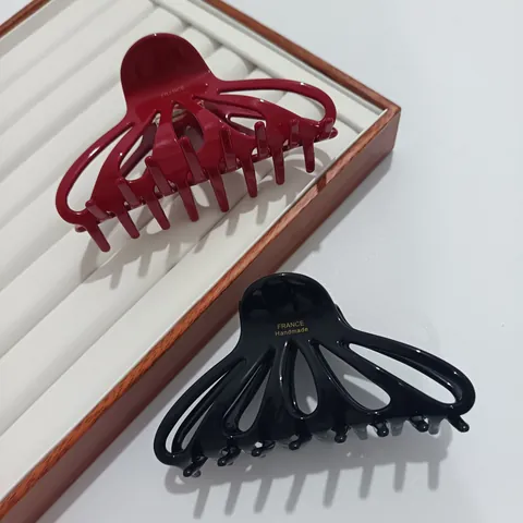 Pinza per Capelli Retrò Francese in Acetato a Forma di Polpo Grande Clip a Squalo Traforata per Donna Accessorio per Acconciature