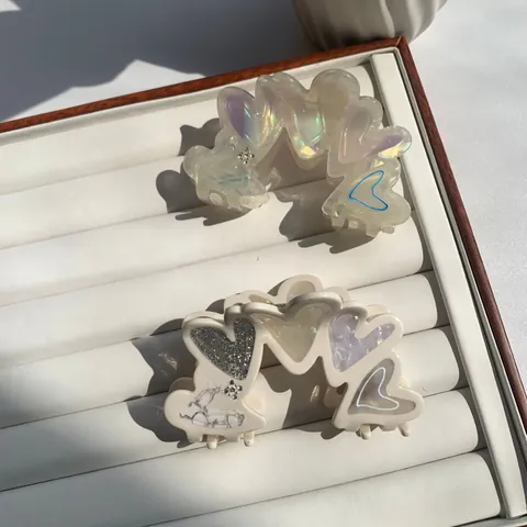 Korean Style Acetate Heart Hair Claw Clip For Women Elegant Marble Texture Glitter Rhinestone Mermaid Color Hair Accessory