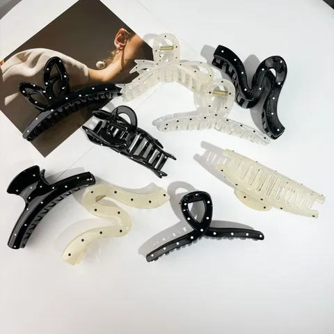 Pince à Cheveux en Acétate à Pois Grande Antidérapante Pince Crabe pour Femmes Accessoires Cheveux Épais Nœud Vague Oreilles de Lapin Mode Quotidienne