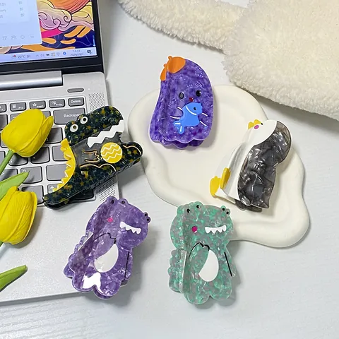 Cute Cartoon Animal Acetate Hair Claw Clips Dinosaur Penguin Shape Marble Texture Large Hair Grip For Women Girls