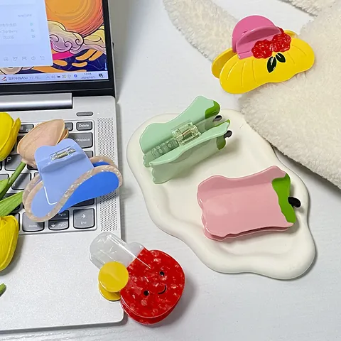 Creative Acetate Hair Claws Cute Fruit Hat Ping Pong Racket Shape Hair Clips For Women Fashion Daily Hair Styling Accessories