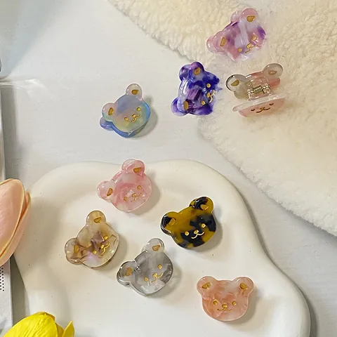 Korean Style Mini Bear Shape Acetate Hair Claw Clip Marbling Tortoiseshell Pattern Sweet Hair Accessories For Women Hair Grips