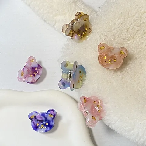 Korean Style Mini Bear Shape Acetate Hair Claw Clip Marbling Tortoiseshell Pattern Sweet Hair Accessories For Women Hair Grips