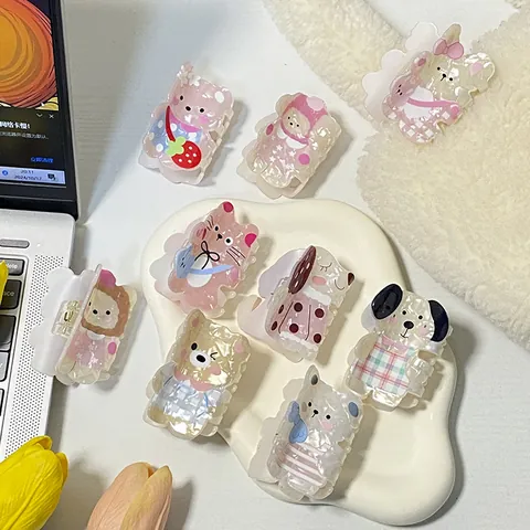 Cute Cartoon Animal Hair Claw Acrylic Pearl Luster Bear Rabbit Cat Dog Hair Clip Sweet Korean Style Shark Clip Hair Accessories For Women Girls