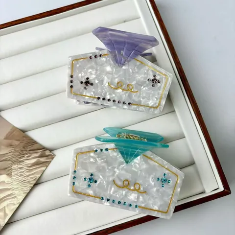 Handmade Acetate Hair Claw Clip Luxury Rhinestone Inlaid Geometric Diamond Shape Hair Grabber For Women Fashion Hair Accessories