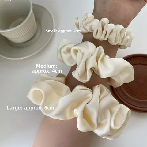 Elegant Korean Satin Hair Scrunchies Solid Color Silk Texture Pleated Hair Ties Large Medium Small Size For Women Girls