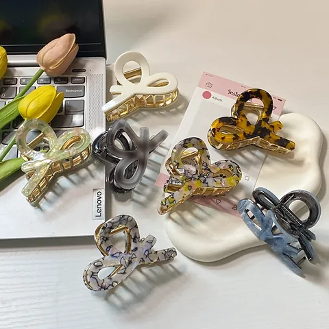 Mollette per Capelli in Lega di Acetato Vintage Francese Motivo Marmoreo Grande Fiocco Shark Orecchini per Donna Accessori