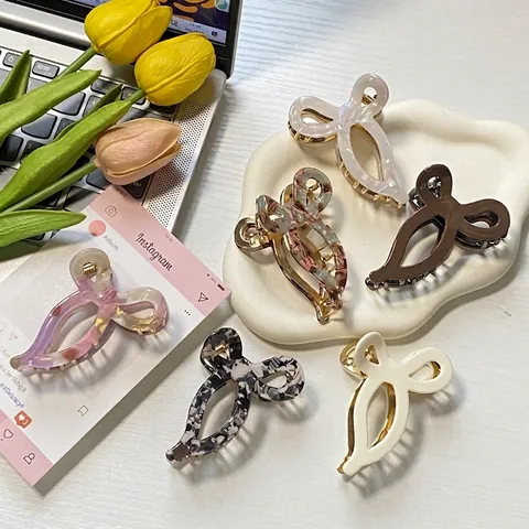 Eleganti Mollette per Capelli a Fiocco in Acetato per Donna Motivo Marmo Vintage Francese Grandi Pinze per Capelli Accessori