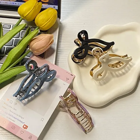 Eleganti Mollette per Capelli a Fiocco in Acetato per Donna Motivo Marmo Vintage Francese Grandi Pinze per Capelli Accessori