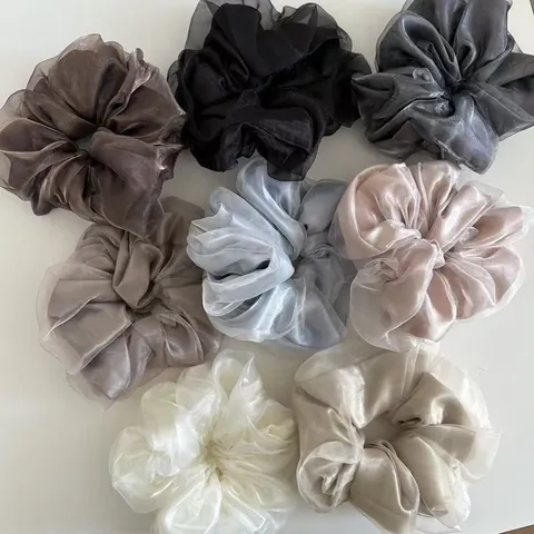 French Style Pearlescent Organza Large Hair Scrunchie Elegant Oversized Mesh Hair Tie Elastic Ponytail Holder Accessories For Women