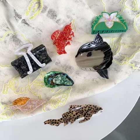 Acetate Hair Claw Clips Ocean Animal Shape Conch Sunfish Shark Octopus Shell Lily Flower Accessories For Women Styling