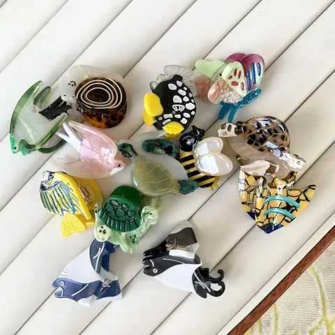 Mini Ocean Animal Acetate Hair Claw Clips Cute Turtle Fish Crab Shape Hairpins Fashion Hair Accessories For Women Kids