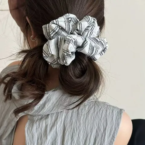 Striped Fabric Scrunchie Fresh Sea Salt Blue Wavy Pattern High Elastic Hair Ring Headwear For Women Girls Accessory