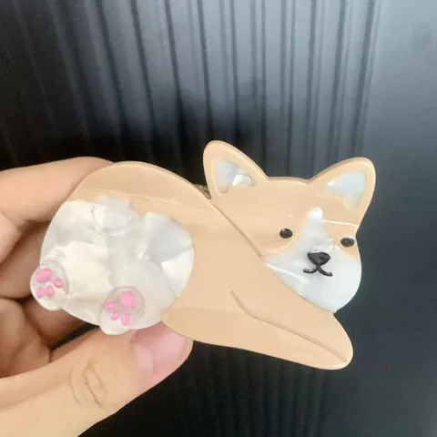 Simpatica Pinza per Capelli in Acetato con Animali Cartoni Animati Corgi Gatto Orso Accessori per Styling Capelli Donna