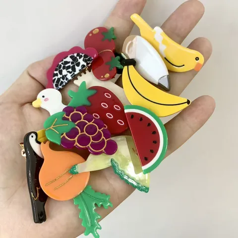 Acetate Animal Fruit Hair Clips Cute Duckbill Clips For Women Girls Funny Dog Bird Strawberry Banana Shape Hair Accessories